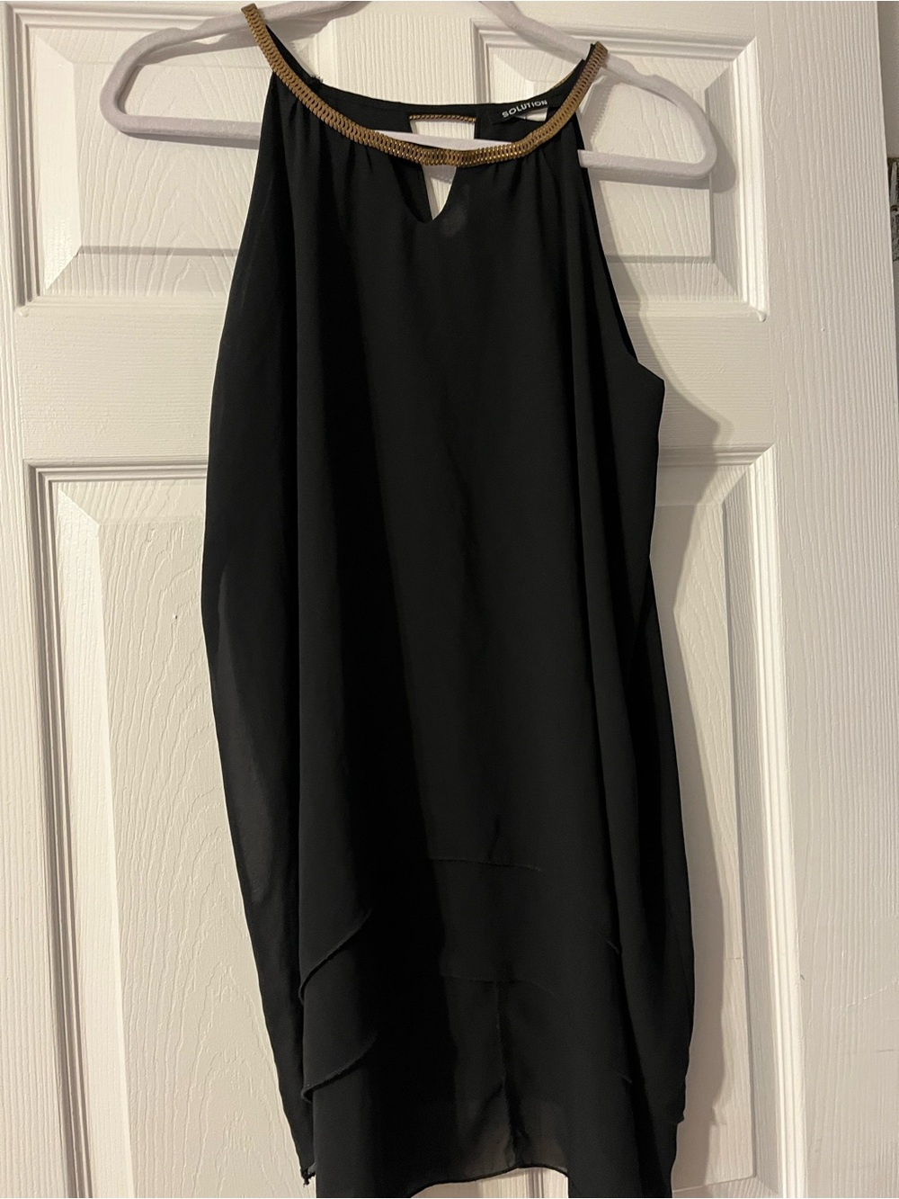 Black Halter Dress with Gold Trim solution Small